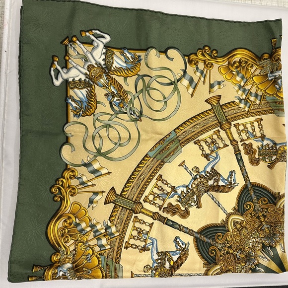 Hermes Silk Reversible Opera Scarf LUNA PARK Carrousel Print; 70.5x11.5" - Picture 12 of 13